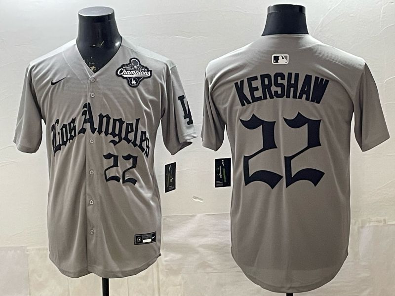 Men 2026 Los Angeles Dodgers #22 Kershaw Grey Five generations Nike MLB Jersey style 008